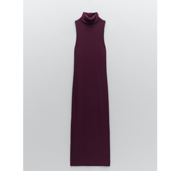 Zara Plum High neck Ribbed Bodycon Maxi Dress Size Small ( NWOT) - Picture 3 of 14
